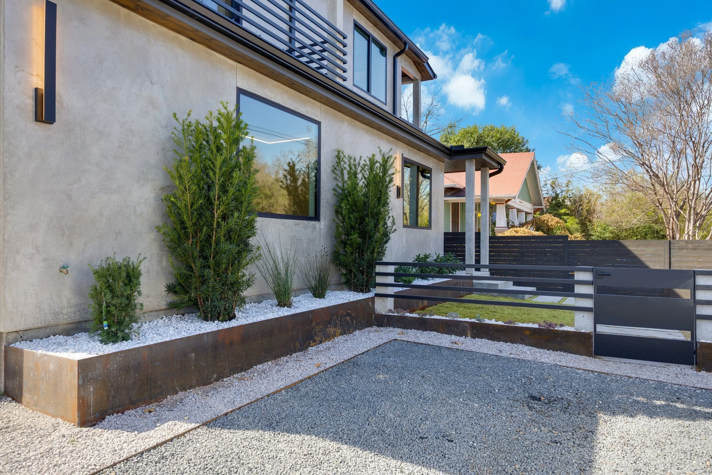 Exterior detail — Johanna Collection steel and stucco